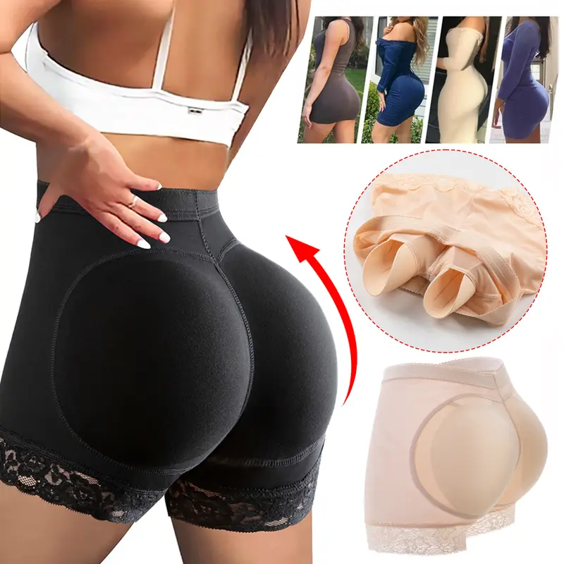 Women's Lace Padded Butt Lifter Panty - Lady's Minimalist Basic Sexy Waist Reduction Shapewear Shorts, Tummy Control Hip Enhancer, Thick Pad Lift, Cotton Crotch Care, 3/2/1 Count, Plus Size Up to 3XL