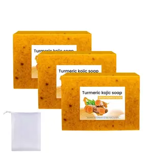 Turmeric Lemon Soap, 3 Counts Deep Cleansing Bathing and Facial Soap with Ginger, Skin Care Handmade Soap with Foaming Net, Body Wash & Cleansers for Women & Men
