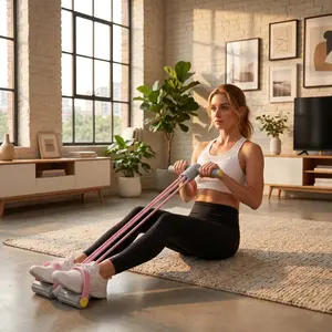 Home Fitness Pedal Puller Resistance Bands, High Elastic 4-Tube Latex Rope for Full Body Workout, Tummy Trimmer, Sit-up Assistant, Portable Yoga Stretching Equipment for Women & Men