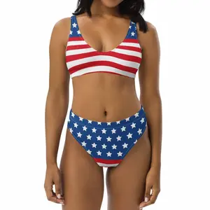 American Flag High Waisted Bikini: Recycled 4th of July Swimsuit