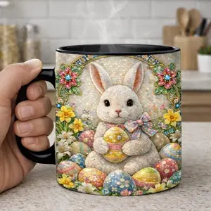 Easter Bunny Mug, Christian Gifts, Easter Gifts, Easter Gift for Kid, Bunny Rabbit Mug, Easter Mug, Cute Easter Egg Bunny Flower Mug