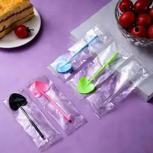50/100pcs Disposable Spoons, Colorful Heart Long Handle Small Spoons, Creative Cute Dessert Ice Cream Scoops, Perfect for Parties and Events