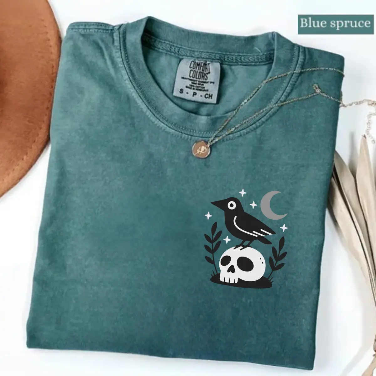 Comfort Colors Witchy Crow Skull Shirt, Moon and Stars Tee, Gothic Raven, 1717, Spooky Witch Bird Shirt, Occult Crow Gift