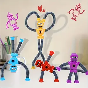 4 Pcs Stretchy Suction Cup Robot Finger Toy Set, Stress Relief Toy, Decompression Squeeze, Educational Robot Theme Party Gift, Ages 6-12, Boys and Girls