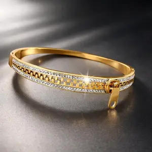 Unisex Stainless Steel Zipper Diamond Bangle Bracelet - Quiet Luxury Trendy Exquisite Personality Accessories for Women Valentines Gifts for gf