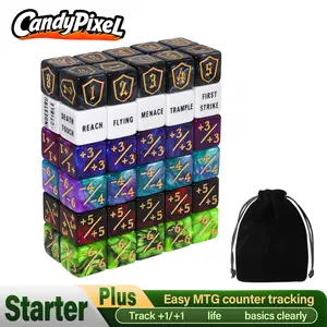 CANDYPIXEL MTG Dice Counters 60 PCS Premium Durable Acrylic Life Counter 1/+1 Buff Tokens for MTG TCG Card Games with Clear Lettering Magic