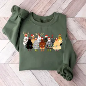 Сute Christmas Chickens Sweatshirt, Christmas Farm Animals T-Shirt, Womens Christmas Chicken Shirt,Christmas Holiday Hoodie Gift