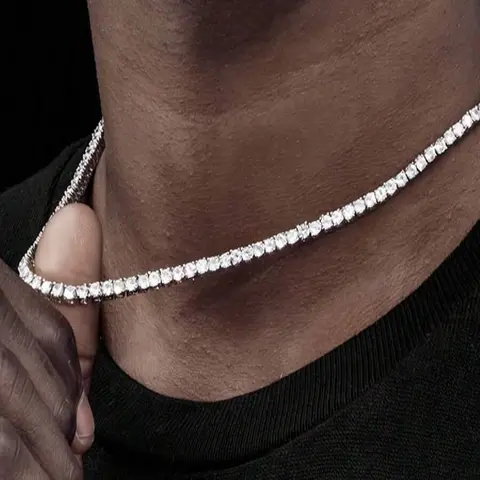 1pc Diamond Tennis Necklace, Unisex, Thick Bottom Edge Anti-Deformation, Suitable For Men & Women, Tennis & Cuban Link Chain, Cuban Link Jewelry, 18-24 Inches, Gift For Valentine's Day, Father's Day, Holidays, Party