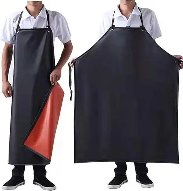 Waterproof Rubber Vinyl Apron Black - 43Hx29W Inch Adjustable Long Black Lightweight