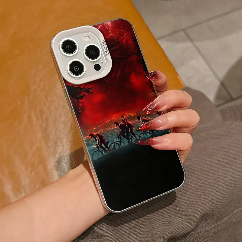 Anti-Drop Tpu Phone Case for iPhone Series, Silver Color Stranger Things Design, Perfect Gift for Couples & Teens