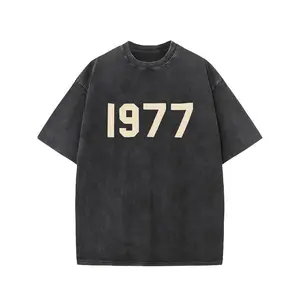 1977 Men And Women Washed T-Shirt, High Quality Thickened Combed Heavy, Street Style, Batik Washed Drop Shoulder Short Sleeve, Trendy Brand, Street Style