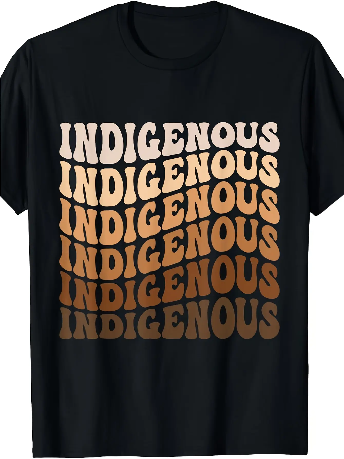 Native American Indigenous T-Shirt - Bold INDIGENOUS Graphic Tee in Beige to Brown Gradient - Soft Breathable Cotton Crew Neck Shirt for Cultural Events, Casual Attire - Unisex Adult Regular Fit Top - Machine Washable Native American Heritage Apparel Gift