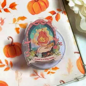 A Heart Is a Heavy Burden Fire Spirit Phone Grip, Cute Magical Flame MagSafe Pop Socket, Fantasy Kindle Holder Gift