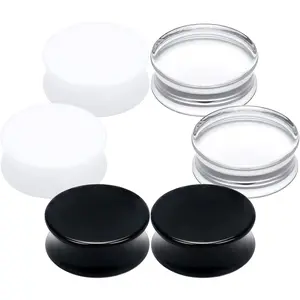 6G-30mm Solid  Gauges for Ear Double Flared Saddle Plug Tunnels Earrings Clear Black White Ear Plugs Tunnels for Women Men