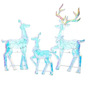 Set of 3 Light-up 2D LED Prismatic Polygon Deer Family Christmas