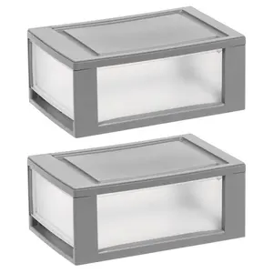 6QT Plastic Storage Modular Stacking Drawers, Set of 2, Elephant Gray