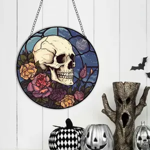 Skull with rose suncatcher, perfect for adding spooky elegance to Halloween déco
