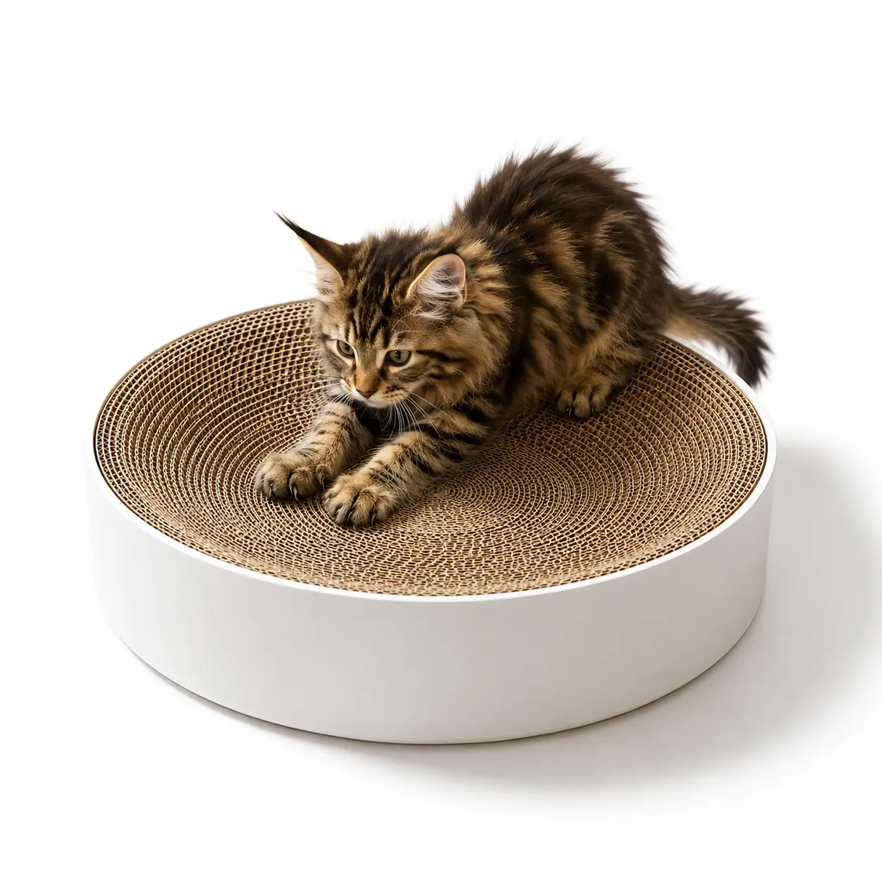 Heavy-Duty Round Cat Scratcher Lounge, Large Replaceable Refill Corrugated Paper Scratching Bowl Bed, Premium High-Density Material, Classic White & Modern Gray, Safe Long-Lasting Indoor Cat Furniture