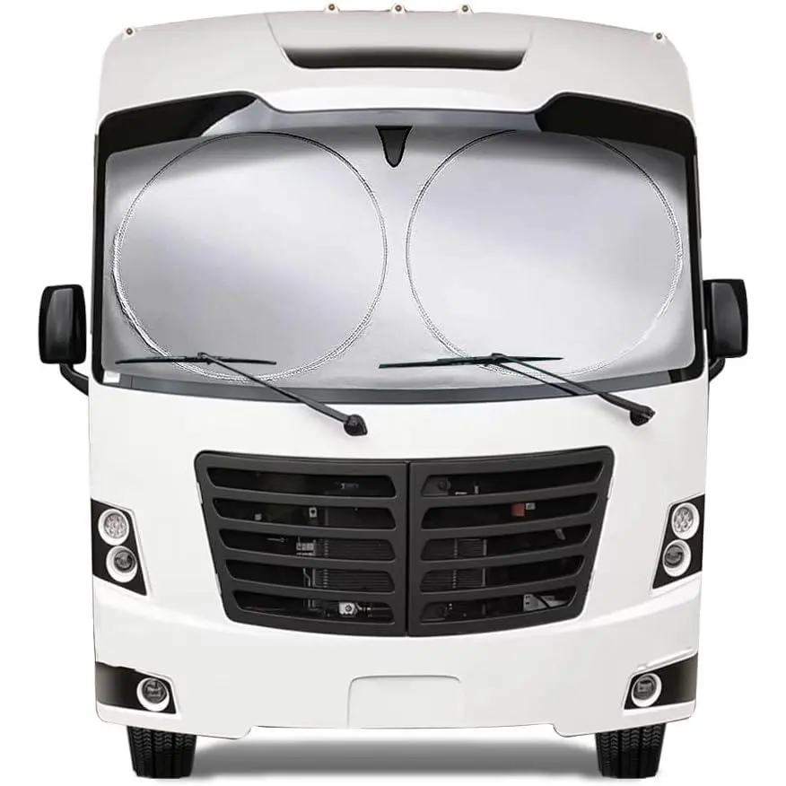 Class A RV Windshield Sun Shade Cover - Nylon Fabric UV & Heat Blocker, Easy to Use & Store, Lightweight Portable Sun Protection Front Window for Trailer, Motorhome, XXXL 102x51in