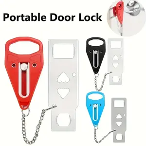 Portable Door Lock with Keychain, No Assembly Required, Durable Plastic Safety Latch for Home Travel Hotel Apartment Security, Household Doorlock