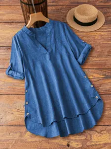 Women's Short Sleeve Solid V-Neck Elegant Shirt Blouse, Plus Size Fashion Top, Comfortable and Stylish Daily Wear, Perfect for All Seasons