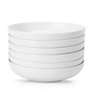 8" Large Pasta Bowls, White Salad Bowls Soup Bowls, Porcelain Serving Bowls Set of 6, Large Kitchen Bowl Plates Pasta Plates, Microwave & Dishwasher
