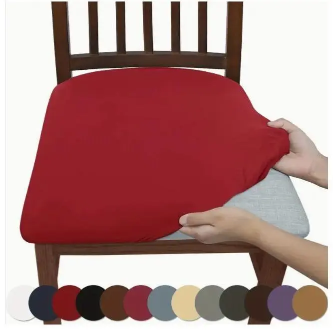 4PCS Soft & Stretchy Solid Red Chair Seat Covers - Dustproof, Stain Resistant Elastic Dining Chair Seat Protectors with Elastic Band for Dining Room Kitchen Office