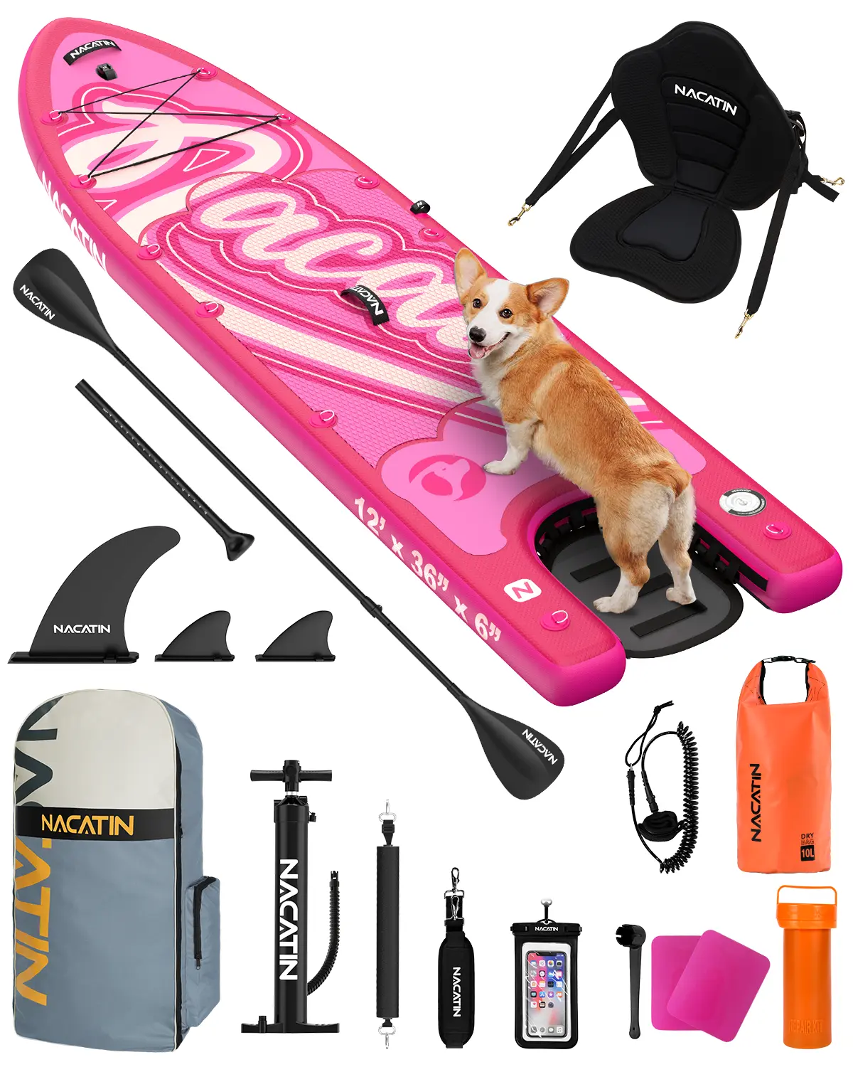 【Deals for You Days】Pawstep Paddleboard – Extra Wide 36" Inflatable SUP with Dog Ramp Kit, Complete Set for Adults, Includes Single/Double Paddle, Kayak Seat, and All Accessories – Perfect for Outdoor Sports