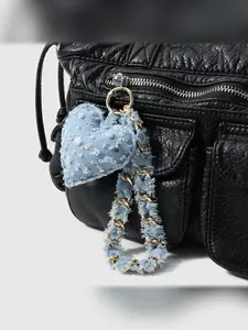 American Vintage Washed Denim Heart Handmade DIY Keychain Bag Charm, Perfect for Bag Decoration, Phone Case Decor, Keyring Decoration