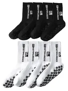 Men's Letter Pattern Socks, Anti-Slip Grip Sports Socks Professional Football Training Running Sports Socks, Athletic Socks, Fitted Moderate Fabric, All Seasons