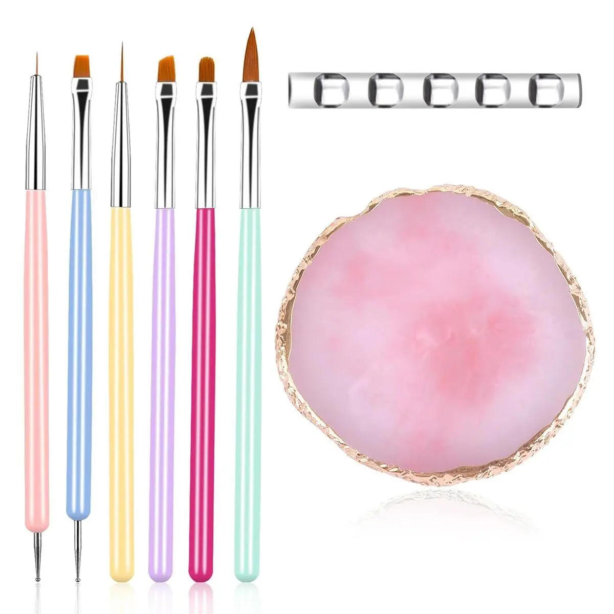 Resin Nail Art Palette with 6 PCS Nail Art Brushes,Nail Polish Mixing Palette Nail Design Brush Sets, Professional Nail Art Tools for Drawing Painting 3D Design Salon & DIY Use