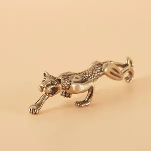 Vintage Brass Leopard Statue, Home Office Decor, Antique Wildlife Sculpture, Small Animal Figurine, Tea Pet Gift, Rustic Aesthetic
