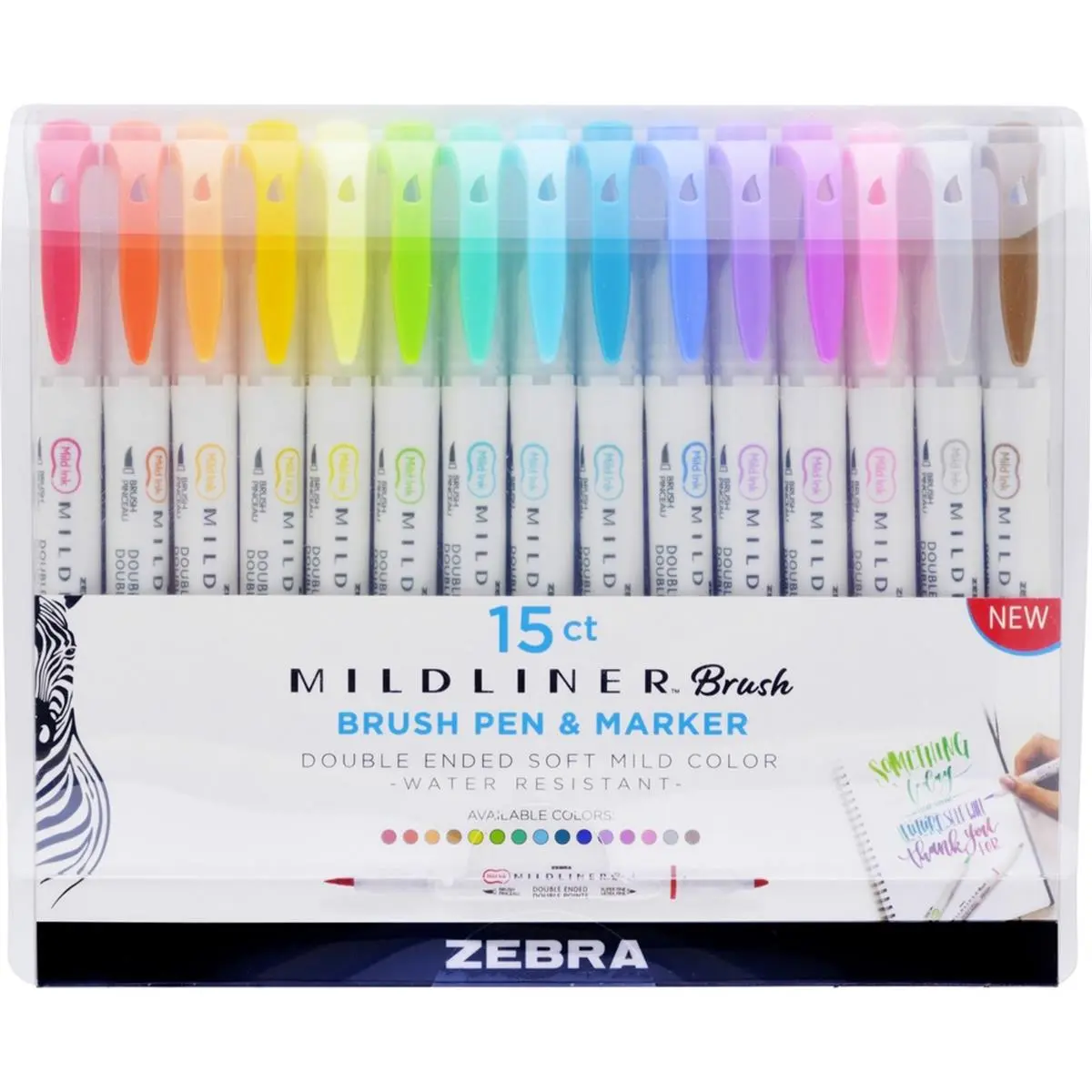212 MAIN Zebra Pen Mildliner Brush Pen & Marker Set - 15-Pack, Assorted Ink Colors, Mildliners