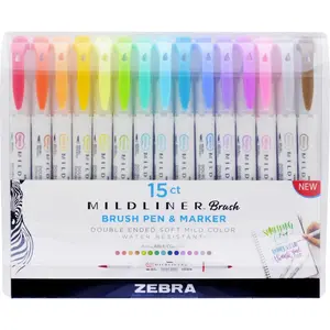 Zebra Pen  Mildliner Brush Pen & Marker Set - Assorted Ink Color - Pack of 15