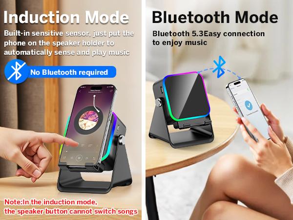 Wireless Induction Audio Speaker Stand, 5in1 Cellphone Holder, 3500mAh Rechargeable Emergency Power Bank,360° Adjustable Mobile Tablet Stand with Colorful Ambient Light Gifts for Men Women Wireless Induction Audio Speaker Stand, 5in1 Cellphone Holder, 3500mAh Rechargeable Emergency Power Bank,360° Adjustable Mobile Tablet Stand with Colorful Ambient Light Gifts for Men Women