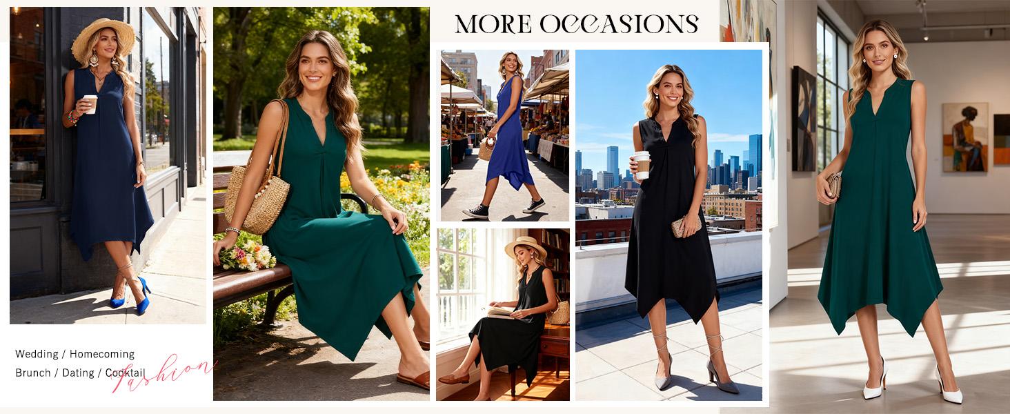 AUSELILY Summer Dresses for Women 2026 Casual Sleeveless Sundress Asymmetrical Hem Tank Midi Dress with Pockets SpringStatements