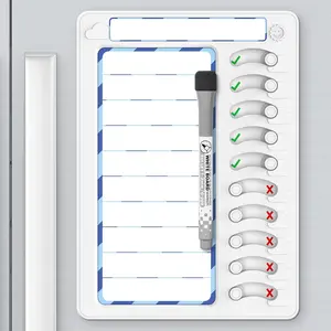 Dry Erase Kids Chore Chart - Magnetic Routine Checklist Task Planning Board for Fridge with 10 Sliders & Magnetic Marker, ADHD Daily To Do List Tools for Kids, White Blue 1 Pack