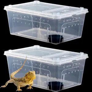2PCS Reptile Feeding and Breeding Box Transparent Portable Plastic Animal Habitat Cage for Bearded Dragon Lizard Spider Frog Scorpion Gecko 12.6 x 8.6 x 5.9