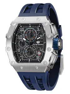 Tonneau Brand Luxury Men's Watch with Tonneau Design Waterproof Stainless Steel Wristwatch Fashionable Rectangle Dial High Luxurious Style Rubber Strap #watch #luxurywatch #watches #timewatch