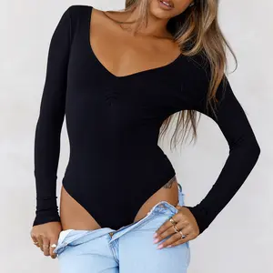 Hello Molly BASE The Flatter Me Long Sleeve Ribbed Bodysuit Black