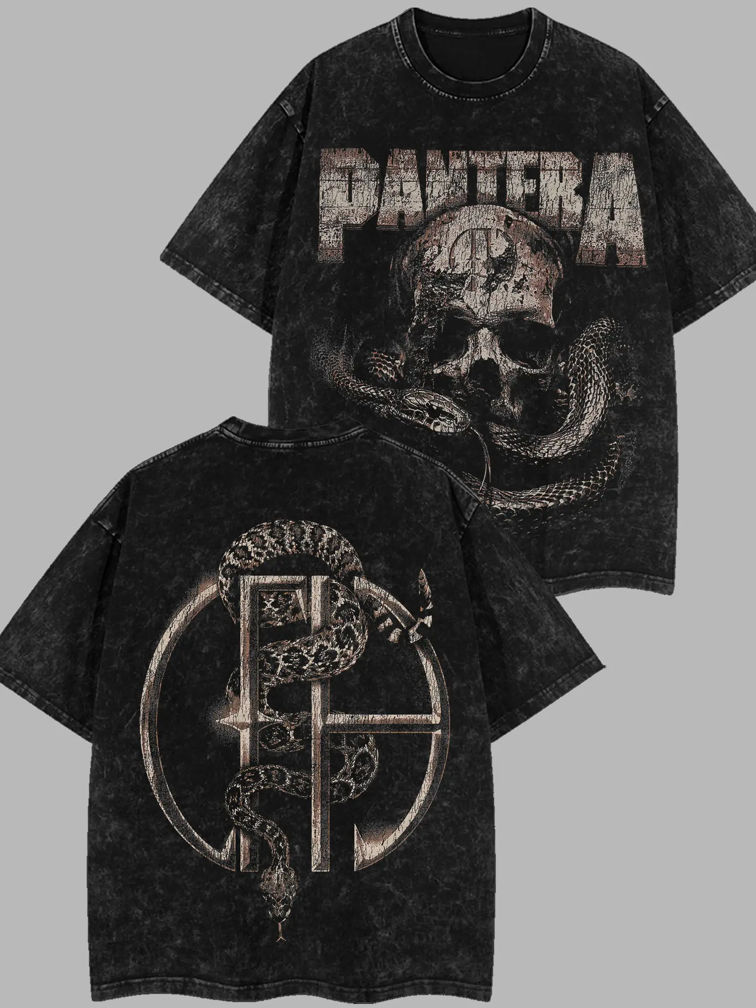 [$$$MANLIFE] Pantera Retro Unisex Acid Washed T-Shirt – 90s Records Rock Cotton Washed Tee, Groove Metal Rock Band Washed Shirt, Oversized Vintage Tee, Heavy Metal Merch, Gift for Rock Fans
