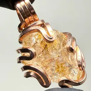 Golden Danburite Copper PENDANT Artisan Crafted Unique Design Divine Love Heart & Crown Chakra Anniversary Auspicious Birthday Daily