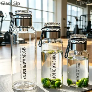 Large Capacity Borosilicate Glass Water Bottle Multi-Size with Stainless Steel Tea Infuser, Protective Sleeve and Carry Strap, BPA Free Lead Free Heat Resistant for Hot Cold Beverages, Leak Proof Dishwasher Safe for Gym Fitness Hiking Camping Travel Daily