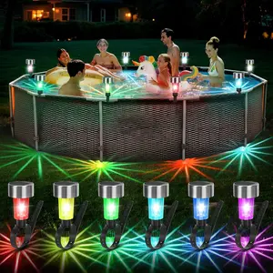 Pool lights for above ground poolssolar charging and auto lights at night rgb color light for frame swimming pools ip65 waterproof pool accessories backyard garden decors6pcs