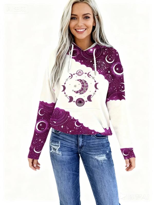 Women's Pullover Hoodie - violet Celestial Graphic Sweatshirt with Hood, Soft Everyday Casual Hoodie for Women, Machine Washable Sweater