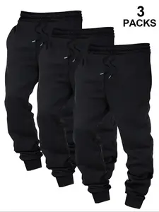 Men's 3-Piece Casual Jogger Pants Set, Perfect Drawstring Design, Soft Comfortable Running Shorts, Basic Wardrobe Essential, Baggy Jogging Pants