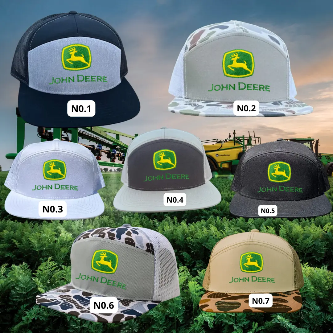 John Deere Trucker Hat for Men, Embroidered Flat Bill Snapback Mesh Cap, Camo Hunting Fishing Farm Ranch Hat