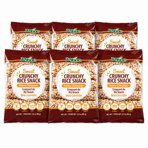 Jayone Sweet Crunchy Rice Snack Honey Cinnamon, 6 Pack, 2.8 oz Bags, Gluten Free Vegetarian Crispy Rice Snack