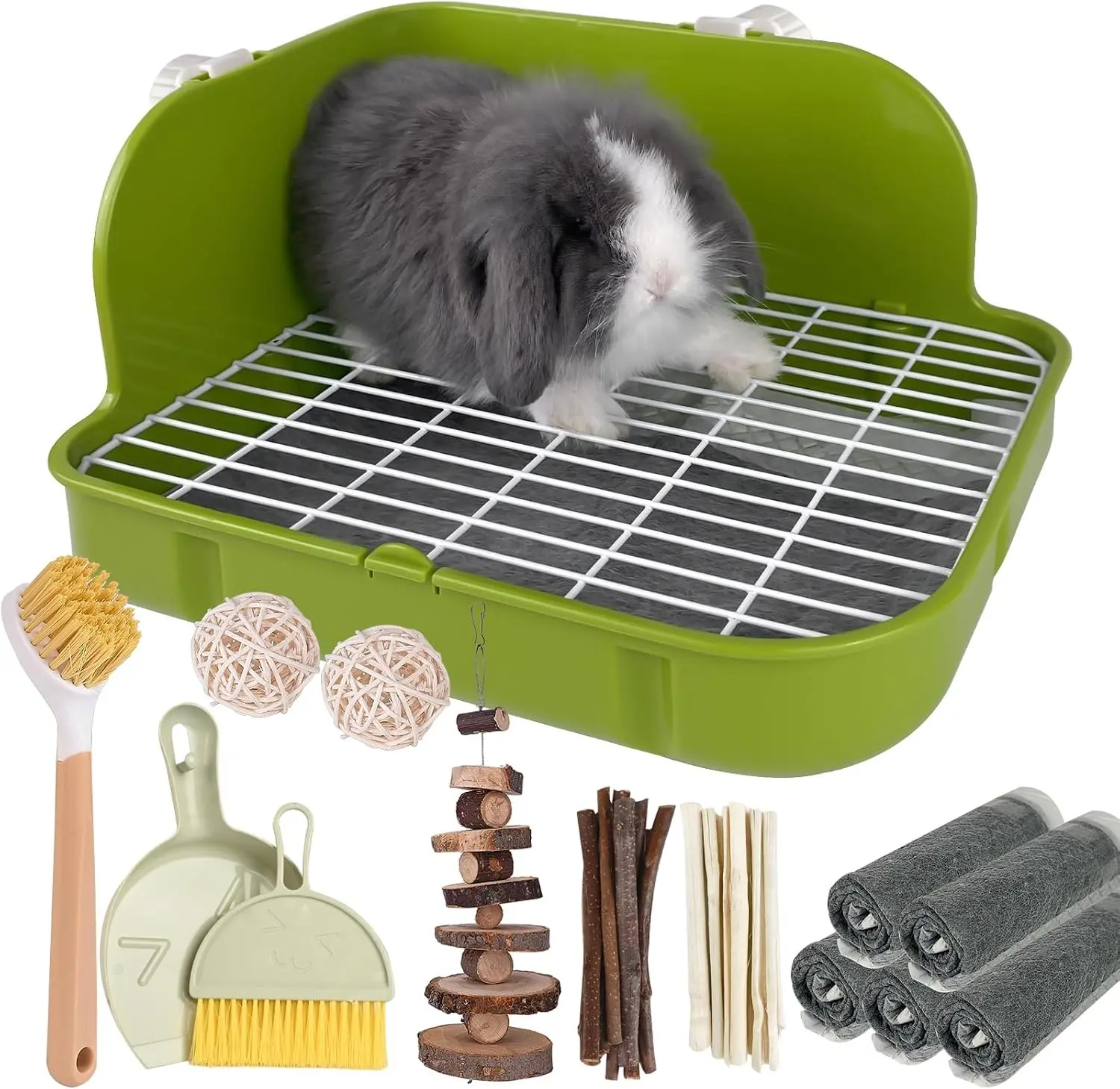 Rabbit Litter Box, Bunny Litter Box, Guinea Pig Potty Trained, Square Small Animal Toilet Potty Pan for Rabbit Guinea Pig Ferret Hamster Chinchilla (Grass Green) Gift