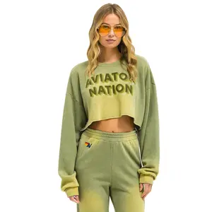 AN 3D CROPPED CREW SWEATSHIRT RELAXED - FADED ARMY
